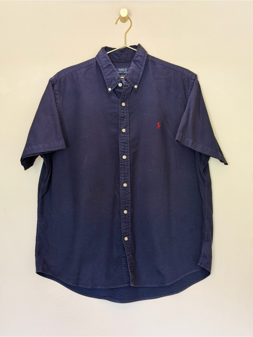 Ralph Lauren Navy Short-Sleeve Button-Down Shirt with Red Pony